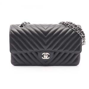 Chanel Black Chevron V-Stitch Double Flap